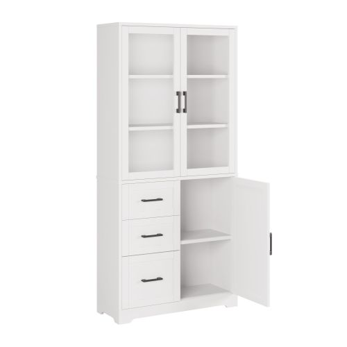 3 Doors, 3 Draws, 5 Layers, 78x38.5x170cm, Display Cabinet , Storage Cabinets White 3 Doors, 3 Draws, 5 Layers, 78x38.5x170cm, Display Cabinet , Storage Cabinets White