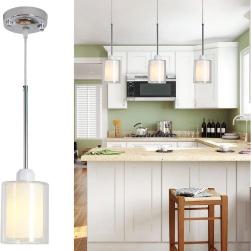 Glass Pendant Light, Modern Pendant Lighting For Kitchen Island, Farmhouse Mini Pendant Lamp With Chrome Nickel Adjustable For Dining Room, Sink, Doub