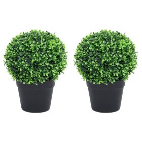 Artificial Boxwood Plants 2 pcs with Pots Ball Shaped Green 12.6"
