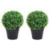 Artificial Boxwood Plants 2 pcs with Pots Ball Shaped Green 10.6"