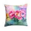 Peonies in Watercolor Throw Pillow Machine Washable, Indoor Outdoor Decorative Pillow for Couch, Bed or Patio, 18Hx18W