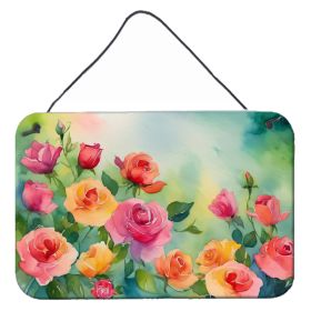 NEW Roses in Watercolor Wall or Door Hanging Prints Aluminum Metal Sign Kitchen Wall Bar Bathroom Plaque Home Decor, 8HX12W, Multicolor