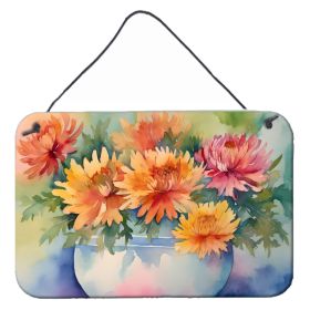 NEW Chrysanthemums in Watercolor Wall or Door Hanging Prints Aluminum Metal Sign Kitchen Wall Bar Bathroom Plaque Home Decor, 8HX12W, Multicolor