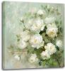 Flower Pictures Wall Decor White Camellia Flower Wall Art for Bathroom Floral Canvas Wall Art for Living Room White Blossom Green Leaf Painting Artwor