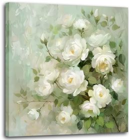Flower Pictures Wall Decor White Camellia Flower Wall Art for Bathroom Floral Canvas Wall Art for Living Room White Blossom Green Leaf Painting Artwor