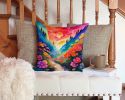 Colorful Geraniums Throw Pillow Machine Washable, Indoor Outdoor Decorative Pillow for Couch, Bed or Patio, 14Hx14W