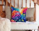 Colorful Hydrangeas Throw Pillow Machine Washable, Indoor Outdoor Decorative Pillow for Couch, Bed or Patio, 14Hx14W
