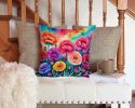 Colorful Carnations Throw Pillow Machine Washable, Indoor Outdoor Decorative Pillow for Couch, Bed or Patio, 14Hx14W