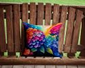 Colorful Hydrangeas Throw Pillow Machine Washable, Indoor Outdoor Decorative Pillow for Couch, Bed or Patio, 14Hx14W