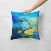 Hydrangeas in Watercolor Throw Pillow Machine Washable, Indoor Outdoor Decorative Pillow for Couch, Bed or Patio, 18Hx18W