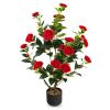 2 PCS 38 Inch Artificial Camellia Tree Faux Flower Plant in Cement
