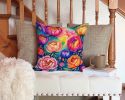 Colorful Peonies Throw Pillow Machine Washable, Indoor Outdoor Decorative Pillow for Couch, Bed or Patio, 14Hx14W