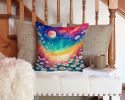 Colorful Daisies Throw Pillow Machine Washable, Indoor Outdoor Decorative Pillow for Couch, Bed or Patio, 14Hx14W