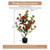 2 PCS 38 Inch Artificial Camellia Tree Faux Flower Plant in Cement