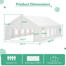 20x20FT Party Tent Heavy Duty, Large Wedding Event Shelters With 2 Storage Bags & Removable Sidewalls, Outdoor Canopy Gazebo Commercial Tents For Part (Option: 20X32 ft)