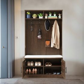 2 Storage Racks, 4 Storage Cabinets With 4 Clothes Hooks And 1 Sponge Pad, Multiple Wardrobe Storage Racks For Bedroom And Porch, Coat Rack, Shoe Cabi (Option: Dark Colour)