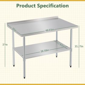 Stainless Steel Prep Table With Adjustable Undershelf And Galvanized Legs, Heavy-Duty Commercial Work Table For Kitchen, Home, Restaurant, And Hotel U (Option: 30X48in)