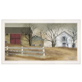 "The Old Stone Barn" by Billy Jacobs, Ready to Hang Framed Print, White Frame (Color: as Pic)