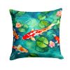 Koi Fish Throw Pillow Machine Washable, Indoor Outdoor Decorative Pillow for Couch, Bed or Patio, 18Hx18W