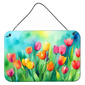 NEW Tulips in Watercolor Wall or Door Hanging Prints Aluminum Metal Sign Kitchen Wall Bar Bathroom Plaque Home Decor, 8HX12W, Multicolor (Default: Default)