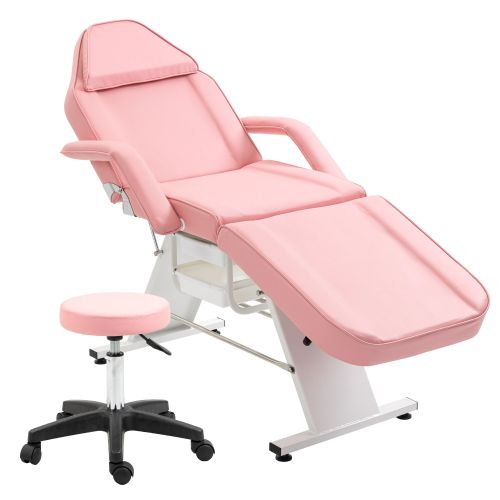 Massage Salon Tattoo Chair With Two Trays Esthetician Bed With Hydraulic Stool,Multi-Purpose 3-Section Facial Bed Table, Adjustable Beauty Barber Spa