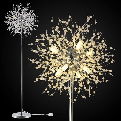 Bedroom Crystal Floor Lamp,,69 Inch High Pole Lamp,Modern Room Decorative Floor Lamp,Includes 32 Fireworks Crystal Suspenders, Chrome Finish Unavailab