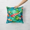Koi Fish Throw Pillow Machine Washable, Indoor Outdoor Decorative Pillow for Couch, Bed or Patio, 18Hx18W