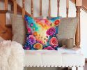 Colorful Roses Throw Pillow Machine Washable, Indoor Outdoor Decorative Pillow for Couch, Bed or Patio, 14Hx14W