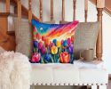 Colorful Tulips Throw Pillow Machine Washable, Indoor Outdoor Decorative Pillow for Couch, Bed or Patio, 14Hx14W
